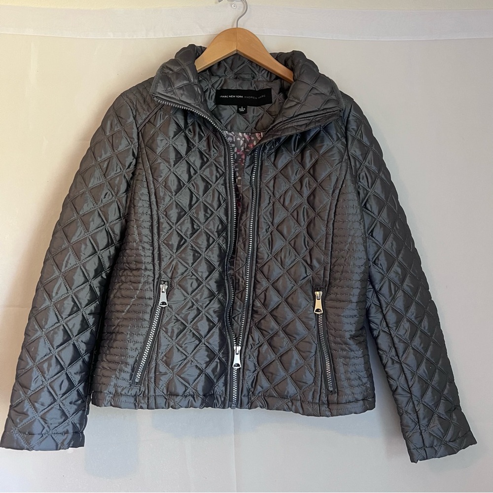MARC NEW YORK ANDREW NARC Silver Gray Quilted Women’s Winter Jacket Size Small